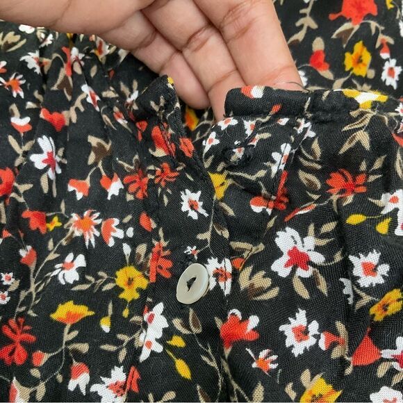 J Gee Black Red Ditsy Floral Button-Up 3/4 Sleeve Midi Boho Dress Medium Petite - Picture 11 of 12